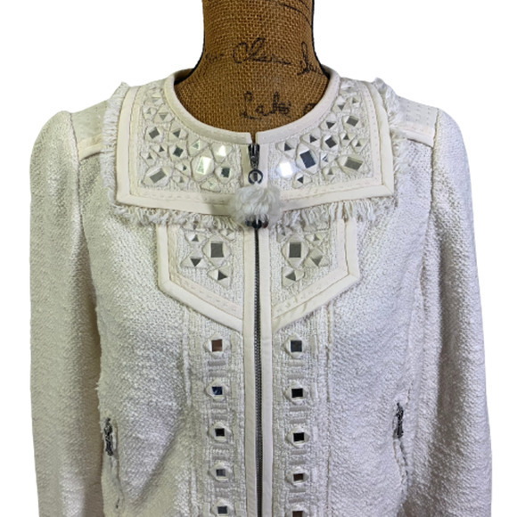 REBECCA TAYLOR‎ White Mirror Embroidered Tweed Jacket - NWT - Picture 4 of 16